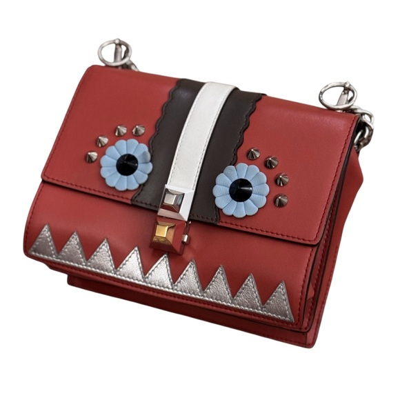 Fendi Handbags - Fendi Red and Brown Crossbody Bag with Monster Face Design